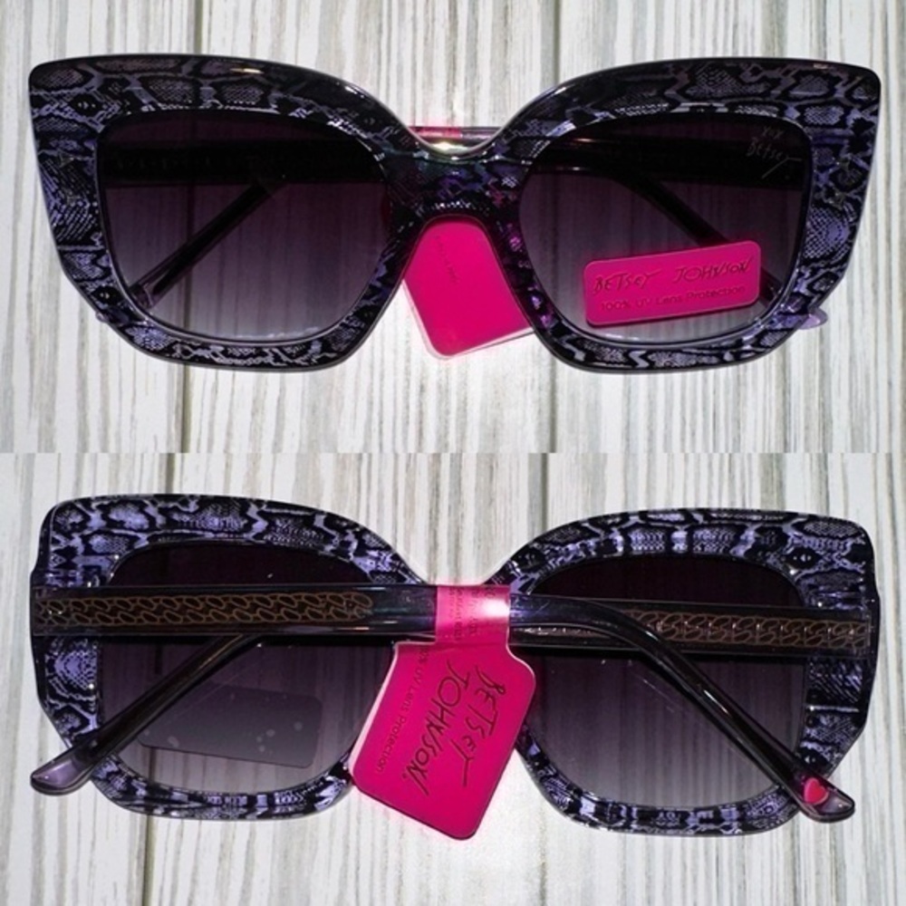 Betsey Johnson purple clear snake print sunglasses gray lens NWT